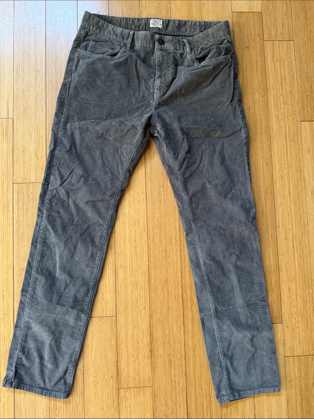 Faherty Men's Charcoal Slim Straight Corduroy Jeans